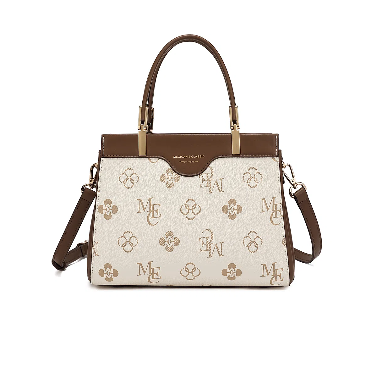 稻草人 简约时尚通勤撞色复古大容量 聚氯乙烯革拼聚氨酯革 手提包 常规 女款 深棕色/米白