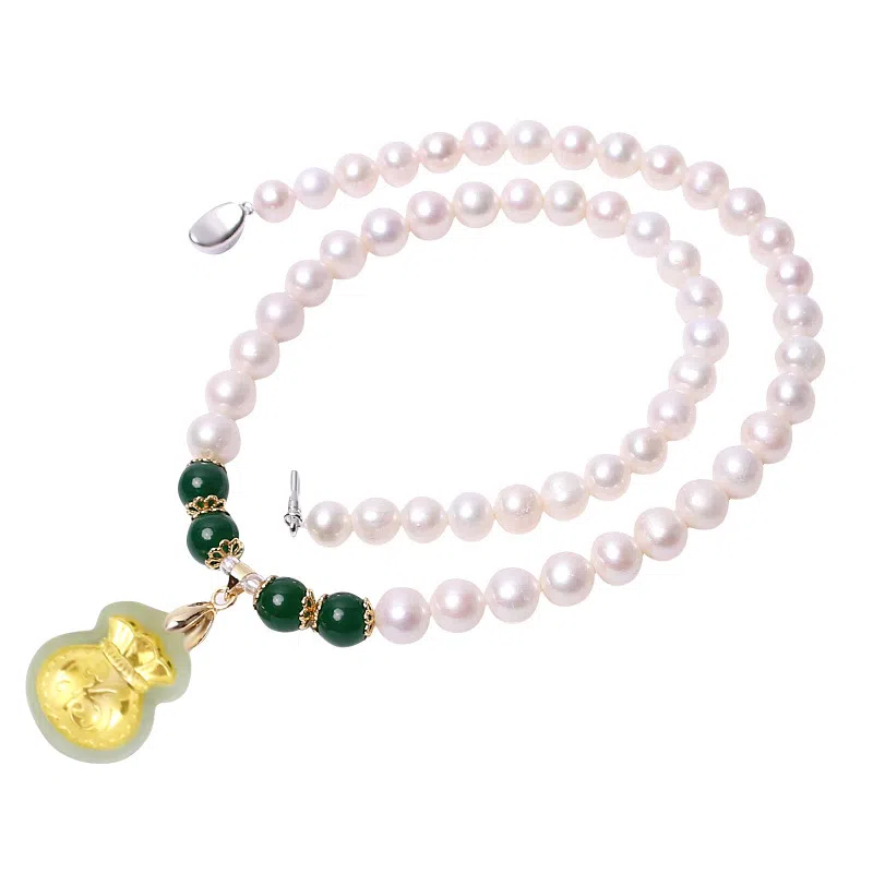 贝诗珠宝 金镶玉福袋福气满满大气新中式国潮锁骨链 淡水珍珠 珍珠项链 女款