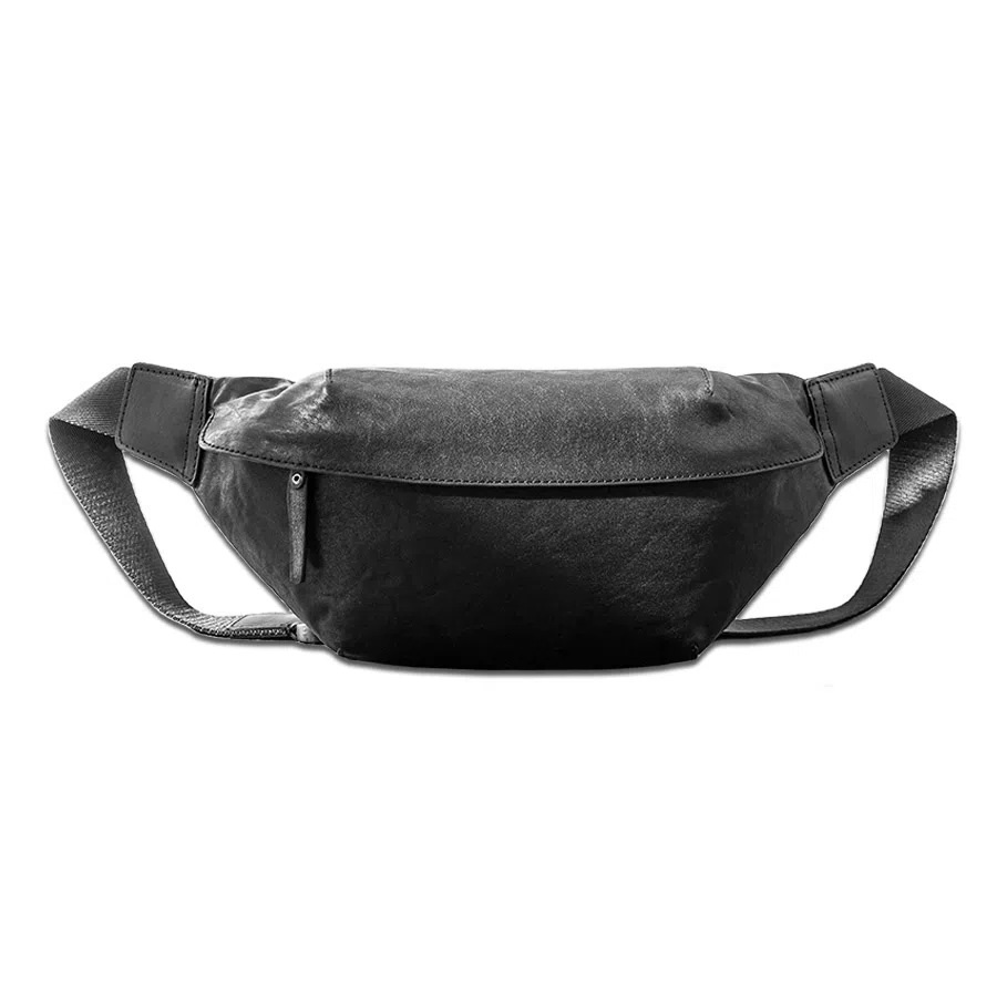 后步 原创小众不撞款设计简约时尚休闲通勤百搭个性运动 头层植鞣牛皮真皮 手机包胸包 常规 男女同款情侣款 黑色