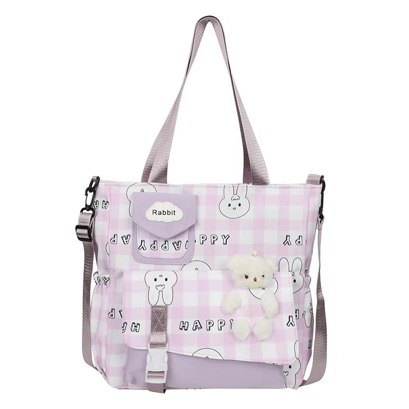 泰克森 大容量卡通补习袋手提补课包中小学生格子尼龙单肩斜挎包男女通用多色