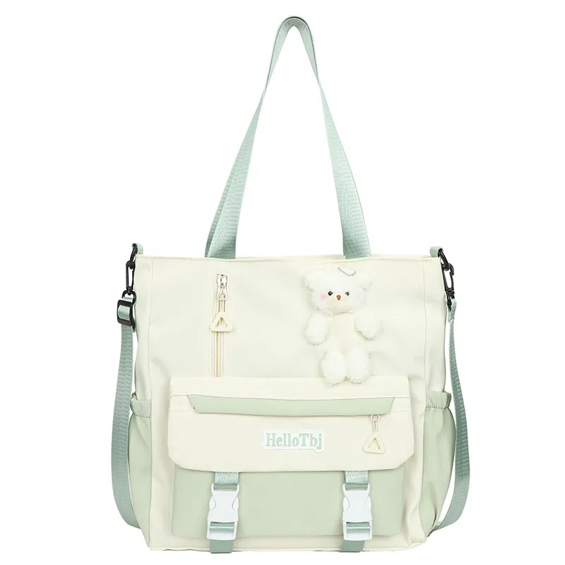 泰克森 大容量可爱高中生 尼龙 手拎书袋补习袋手提袋斜挎包 中号 男女同款情侣款 白色/米色/粉色/紫色/黑色