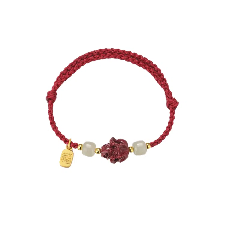 华髻 新中式国风福牌 生肖龙年本命年手工编织红绳 十二生肖绳 高级感转运珠精致可调节 合金 手链 男女同款情侣款 礼盒装