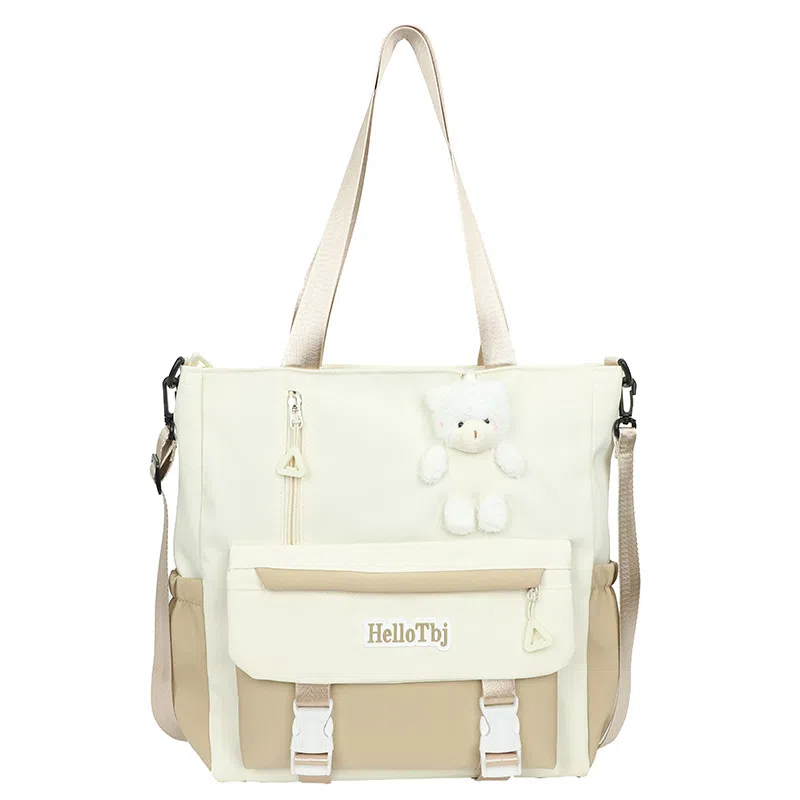 泰克森 大容量可爱高中生 尼龙 手拎书袋补习袋手提袋斜挎包 中号 男女同款情侣款 白色/米色/粉色/紫色/黑色