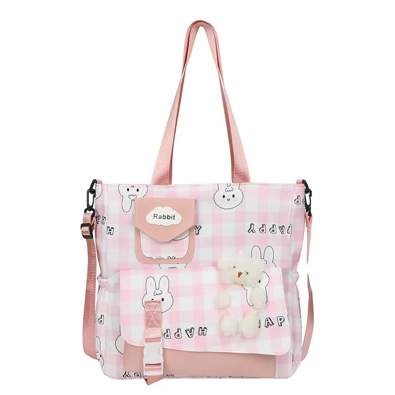 泰克森 大容量卡通补习袋手提补课包中小学生格子尼龙单肩斜挎包男女通用多色