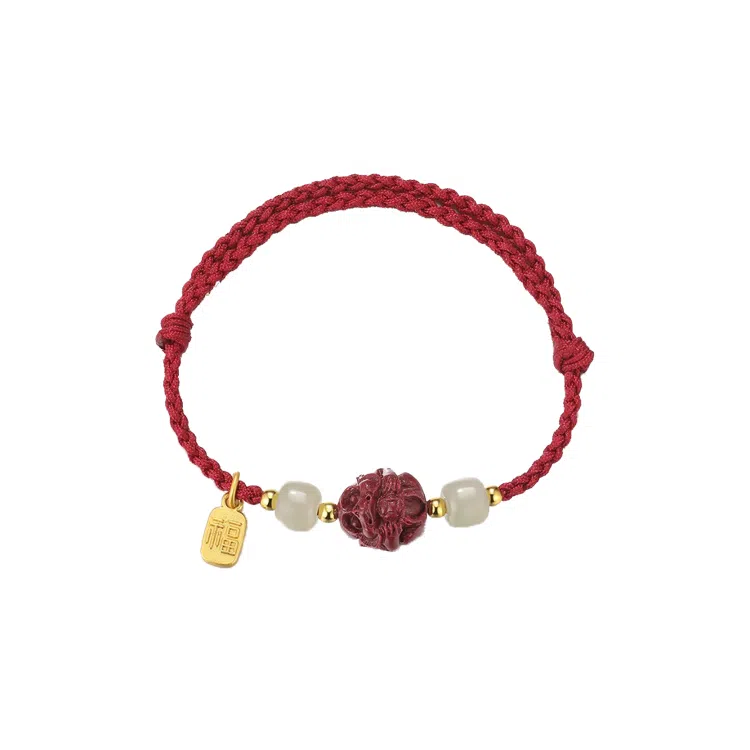 华髻 新中式国风福牌 生肖龙年本命年手工编织红绳 十二生肖绳 高级感转运珠精致可调节 合金 手链 男女同款情侣款 礼盒装