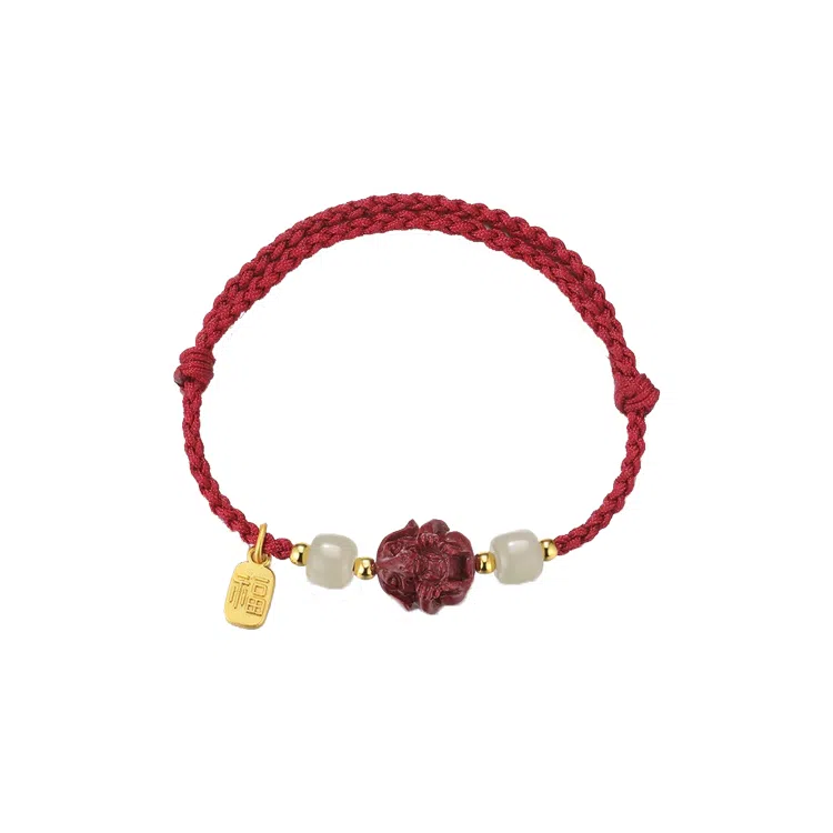 华髻 新中式国风福牌 生肖龙年本命年手工编织红绳 十二生肖绳 高级感转运珠精致可调节 合金 手链 男女同款情侣款 礼盒装