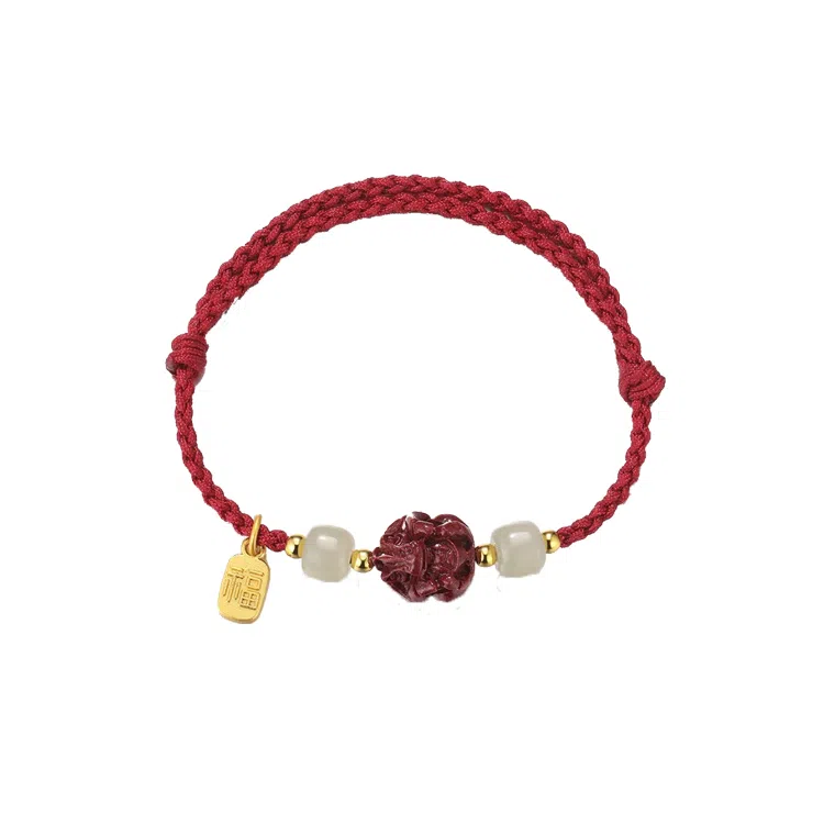 华髻 新中式国风福牌 生肖龙年本命年手工编织红绳 十二生肖绳 高级感转运珠精致可调节 合金 手链 男女同款情侣款 礼盒装