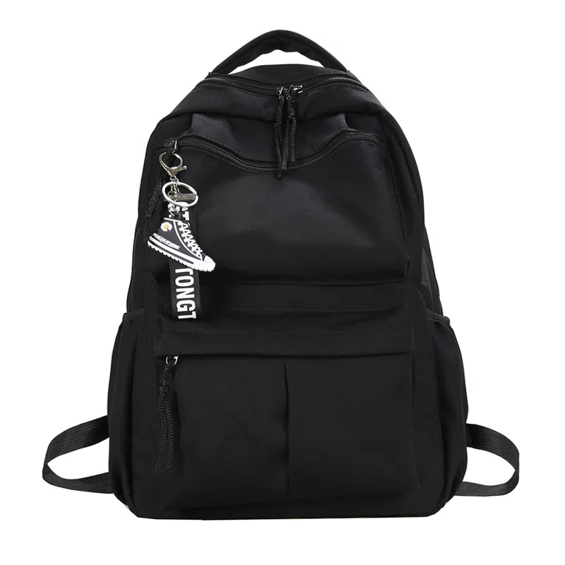 泰克森 韩版原宿时尚潮流 帆布 双肩包 中号 男女同款情侣款 黑色/灰色