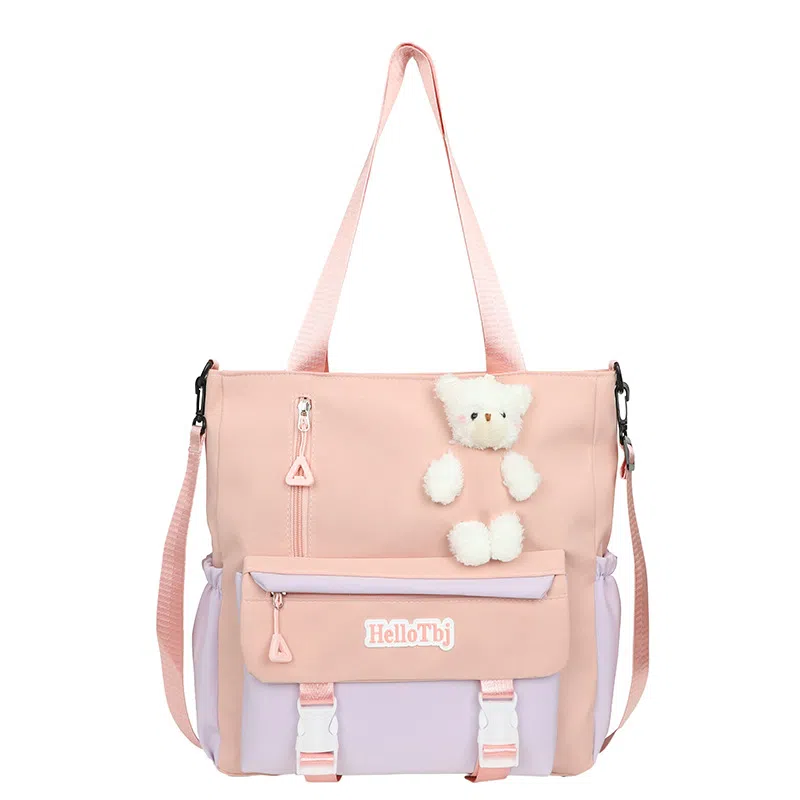 泰克森 大容量可爱高中生 尼龙 手拎书袋补习袋手提袋斜挎包 中号 男女同款情侣款 白色/米色/粉色/紫色/黑色