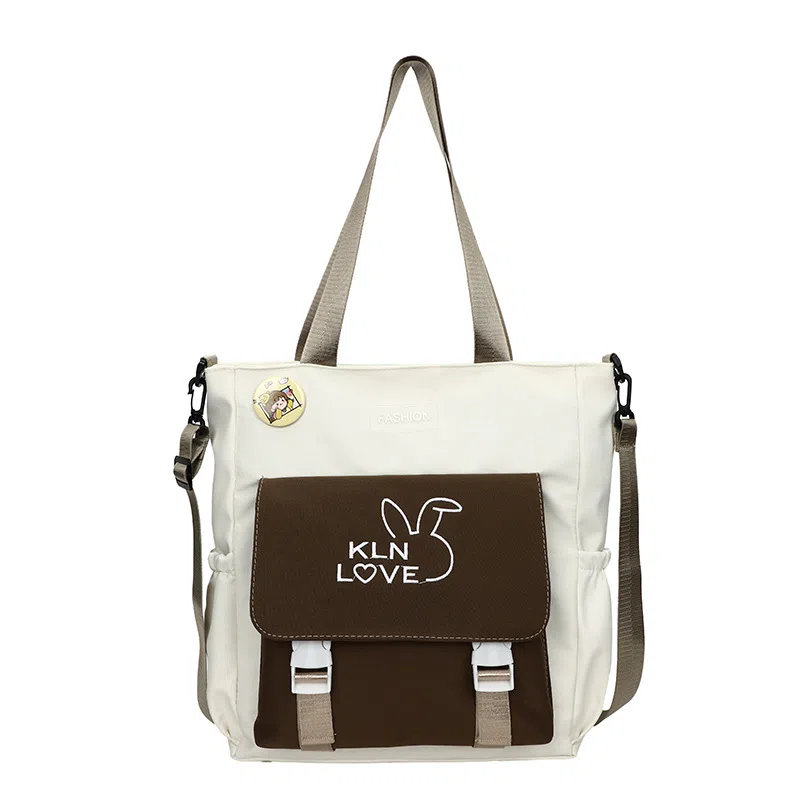 泰克森 初高中生大容量撞色拼接 复合布 单肩包 中号 男女同款情侣款 米白配粉色/卡其配米白/米白配棕色/米白配绿色/黑色配绿色