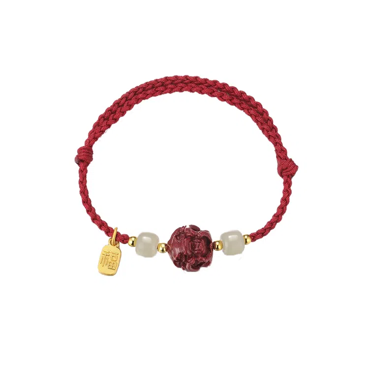 华髻 新中式国风福牌 生肖龙年本命年手工编织红绳 十二生肖绳 高级感转运珠精致可调节 合金 手链 男女同款情侣款 礼盒装