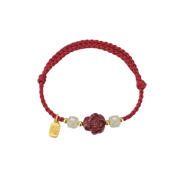 华髻 新中式国风福牌 生肖龙年本命年手工编织红绳 十二生肖绳 高级感转运珠精致可调节 合金 手链 男女同款情侣款 礼盒装