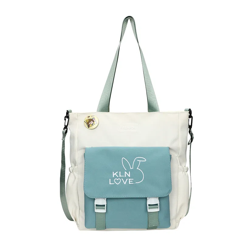 泰克森 初高中生大容量撞色拼接 复合布 单肩包 中号 男女同款情侣款 米白配粉色/卡其配米白/米白配棕色/米白配绿色/黑色配绿色