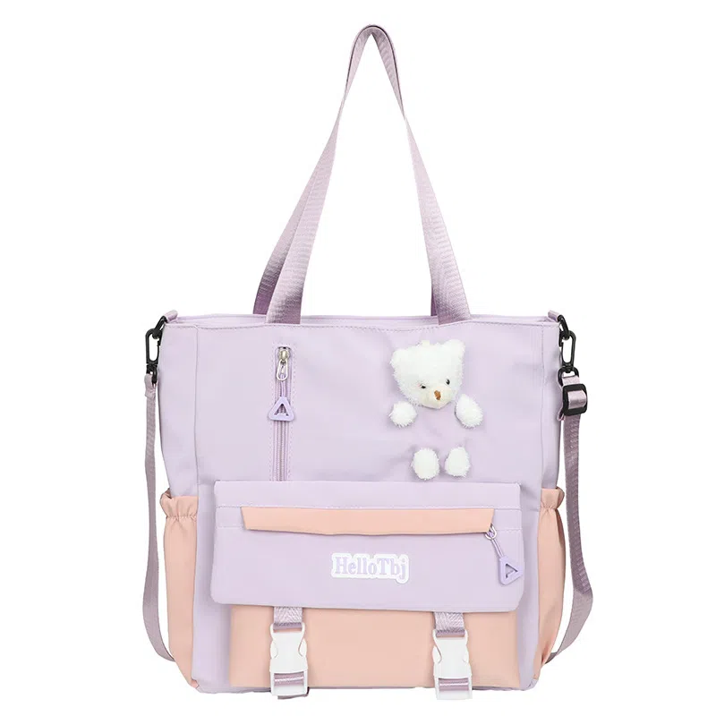 泰克森 大容量可爱高中生 尼龙 手拎书袋补习袋手提袋斜挎包 中号 男女同款情侣款 白色/米色/粉色/紫色/黑色