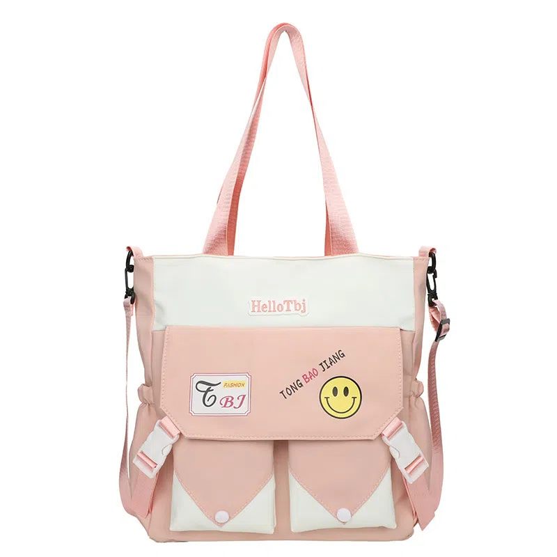 泰克森 大容量小清新撞色 尼龙 单肩斜挎包 中号 男女同款情侣款 粉色/米黄色/绿色/黑色/紫色