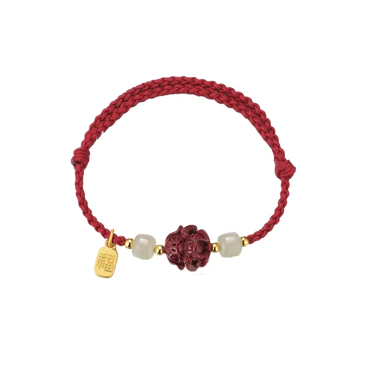 华髻 新中式国风福牌 生肖龙年本命年手工编织红绳 十二生肖绳 高级感转运珠精致可调节 合金 手链 男女同款情侣款 礼盒装