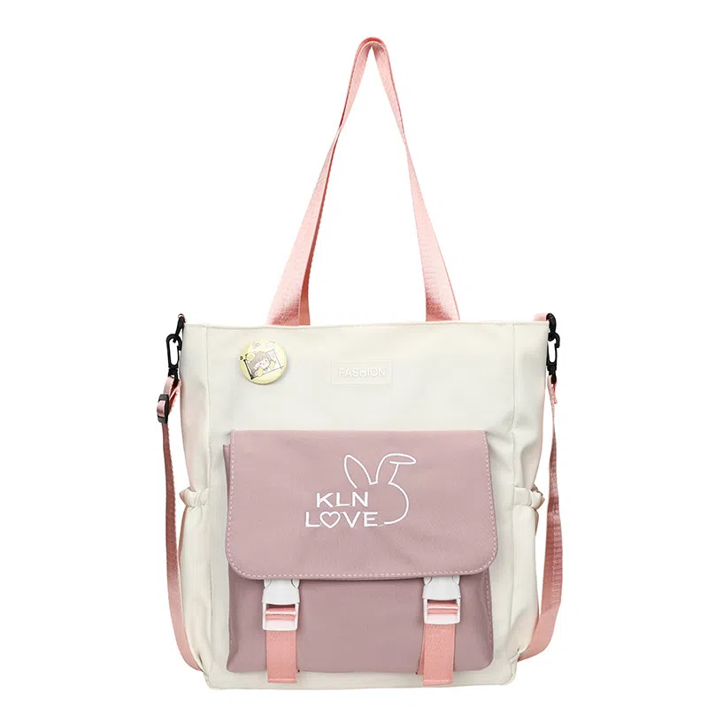 泰克森 初高中生大容量撞色拼接 复合布 单肩包 中号 男女同款情侣款 米白配粉色/卡其配米白/米白配棕色/米白配绿色/黑色配绿色