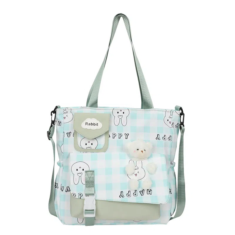 泰克森 大容量卡通补习袋手提补课包中小学生格子尼龙单肩斜挎包男女通用多色