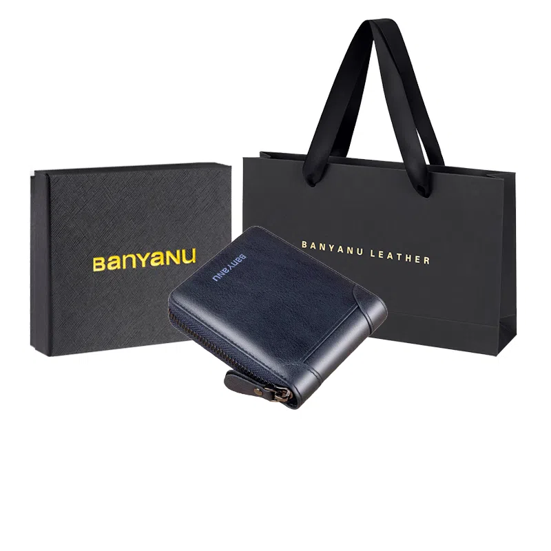 班亚奴 时尚短款多功能实用防盗刷二折款 牛皮 钱包 常规 男款 黑色/蓝色/咖啡色