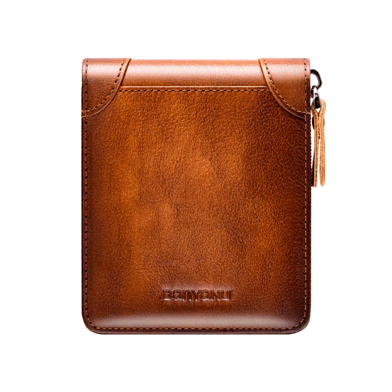 班亚奴 实用防盗刷时尚短款拉链多功能 牛皮 钱包 男款 黄棕色/咖啡色/蓝灰色/蓝色/卡其色/黑色