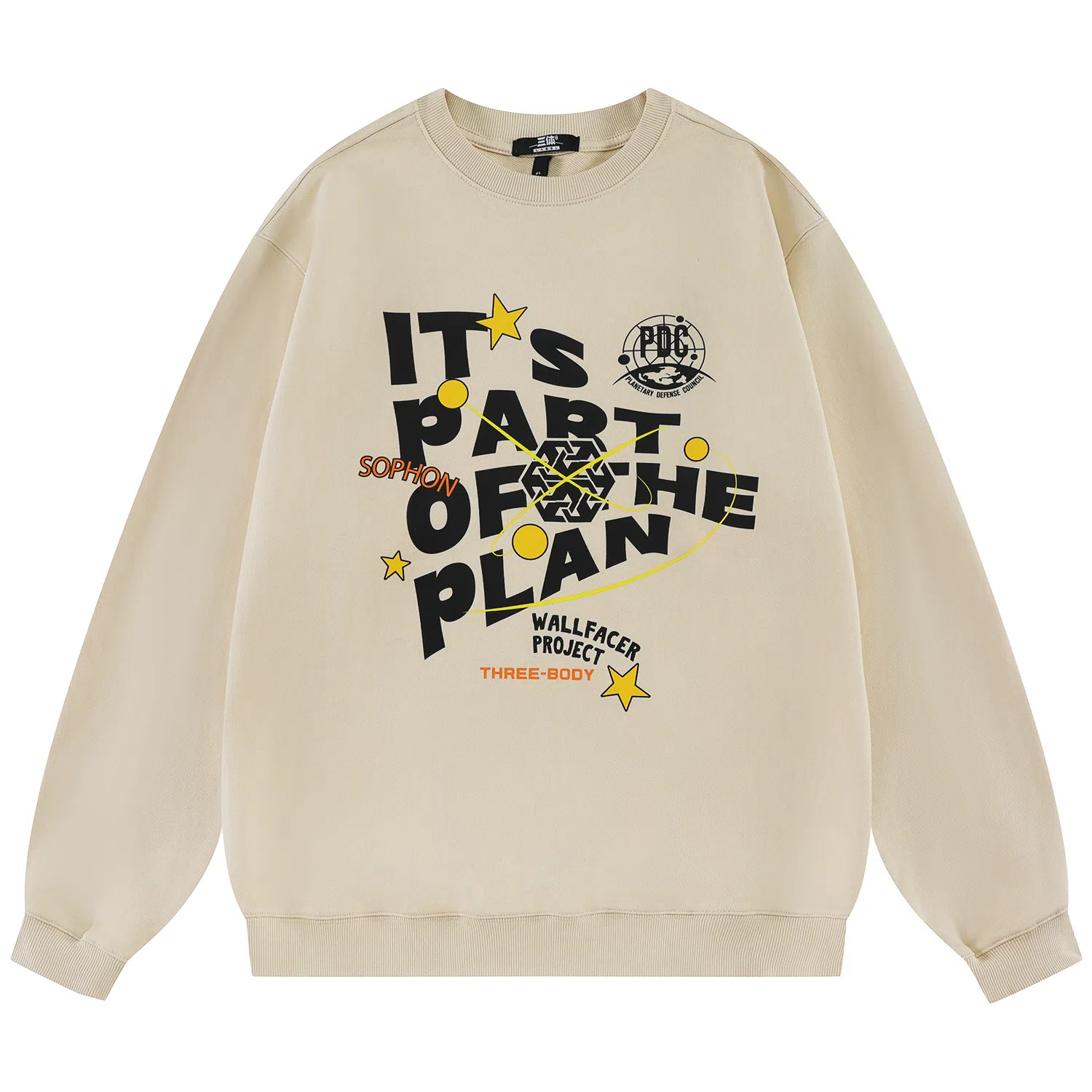 三体 字母印花休闲圆领套头宽松长袖卫衣 男女同款