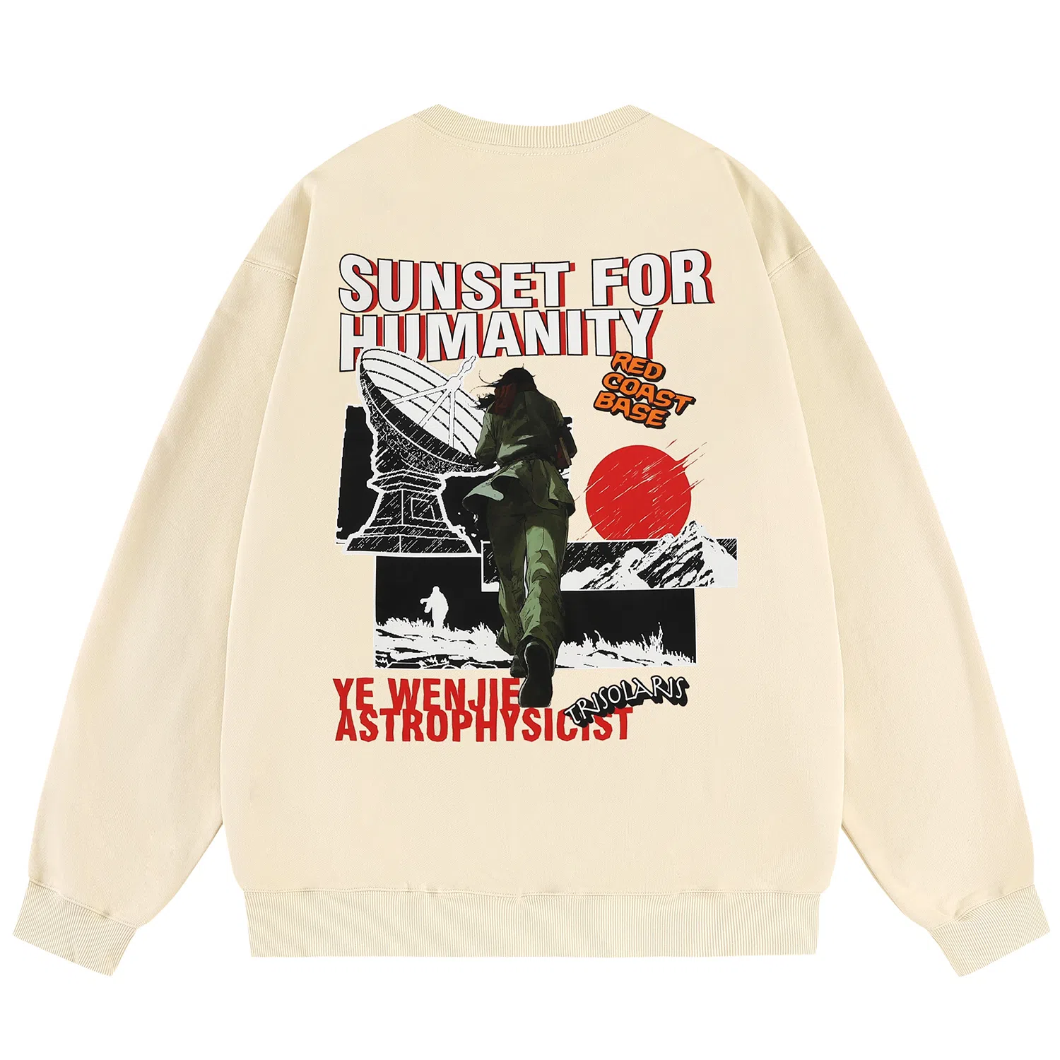 三体 字母人物印花宽松圆领套头美式复古长袖重磅卫衣 男女同款