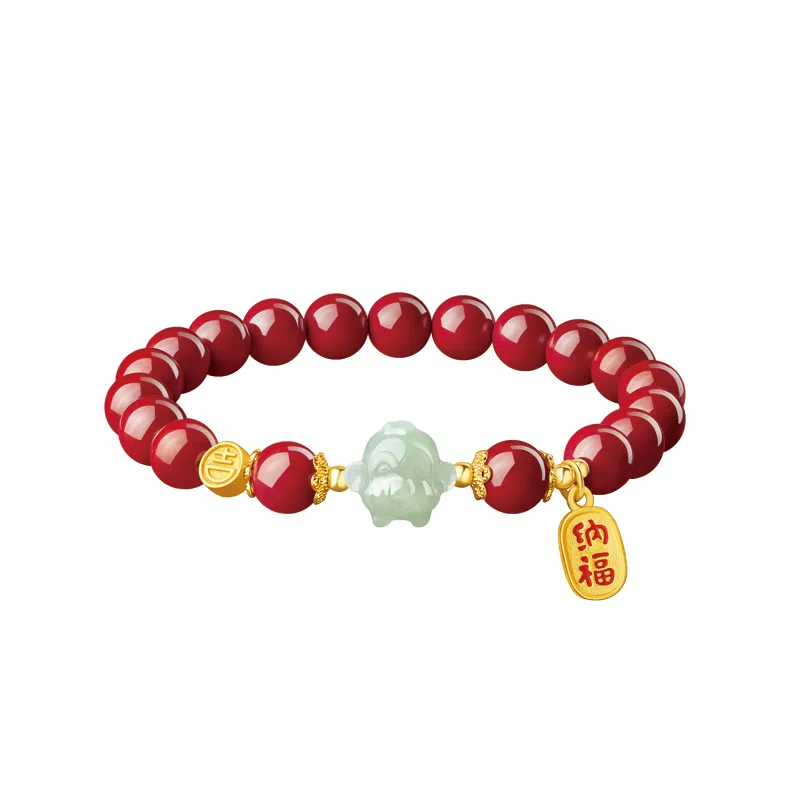 易明居 新中式十二生肖守护神属龙本命年手链招财转运珠福牌串珠手饰佛珠 再造辰砂朱砂 手串 男女同款情侣款