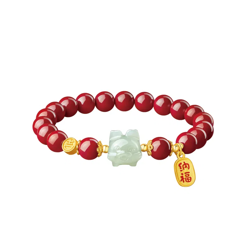 易明居 新中式十二生肖守护神属龙本命年手链招财转运珠福牌串珠手饰佛珠 再造辰砂朱砂 手串 男女同款情侣款