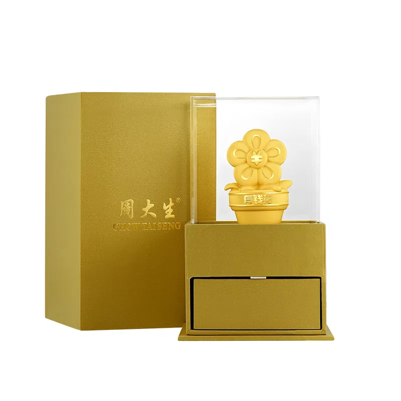 周大生 喜财神有钱花工艺品 铜镀金 摆件 男女同款情侣款