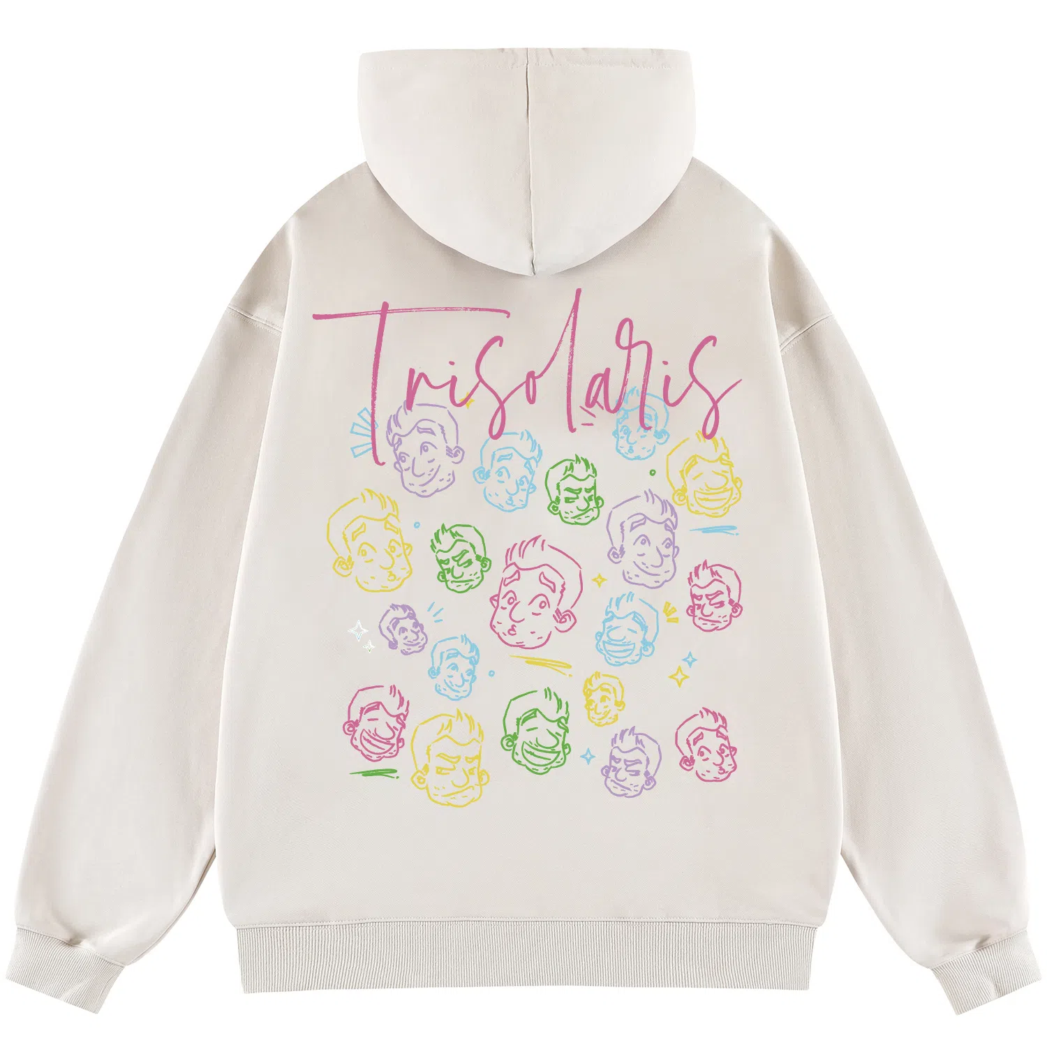 三体 史强卡通形象系列 美式复古休闲连帽套头宽松满印抽绳长袖重磅卫衣 男女同款