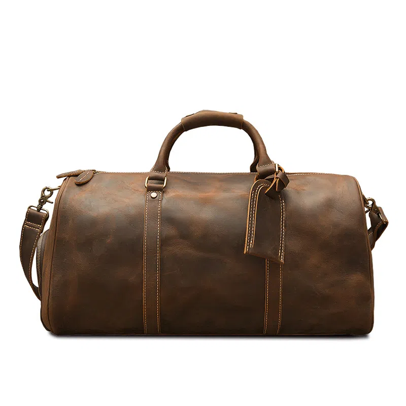 Simple&nature Vintage Large Capacity Leather Travel Bag Medium Dark Brown