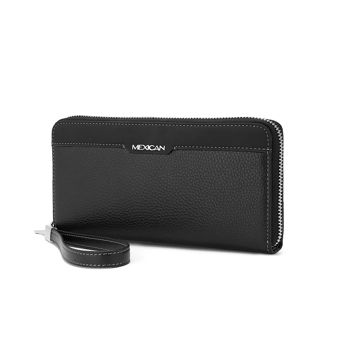 稻草人 商务简约高质感荔枝纹  多卡位大钞位长款 牛皮革 钱包手拿包 常规 男款 黑色