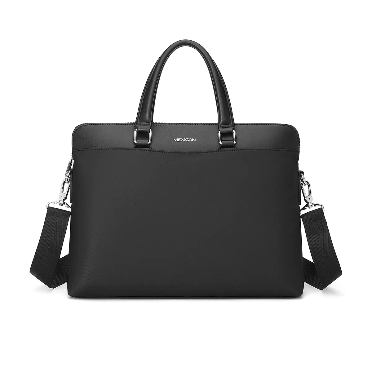 稻草人 简约商务休闲款 织物 公文包可拆卸肩带单肩包 大容量电脑包斜挎手提包 男款 黑色