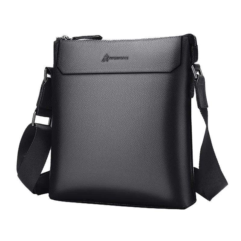 稻草人 简约纯色商务休闲大容量 牛皮革 斜挎公文包单肩包 常规 男款