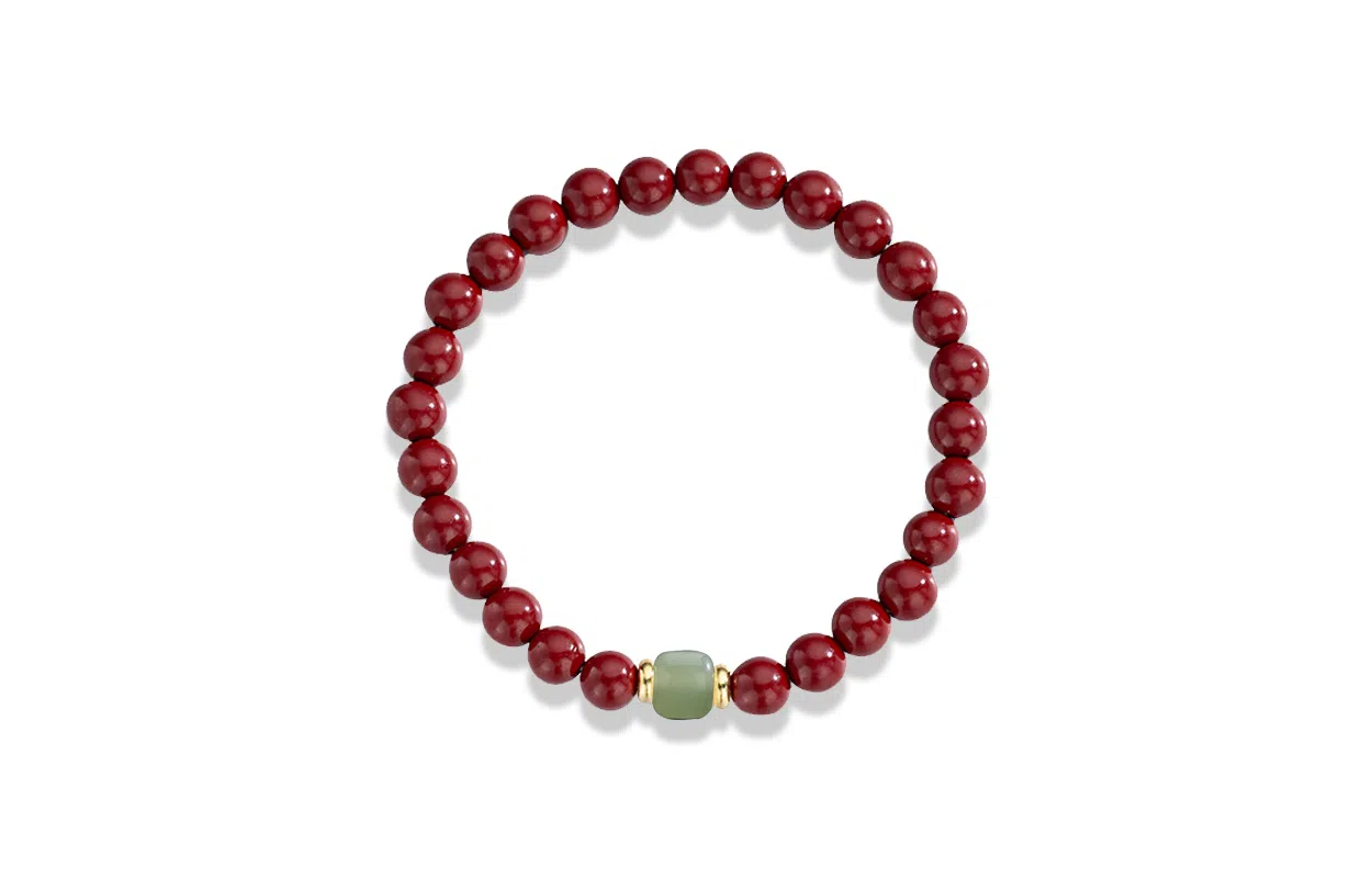 百利金 时来运转 古典雅致简约大气创意设计国潮新中式玉髓转运珠圆珠 再造辰砂朱砂 玉石手串 男女同款情侣款
