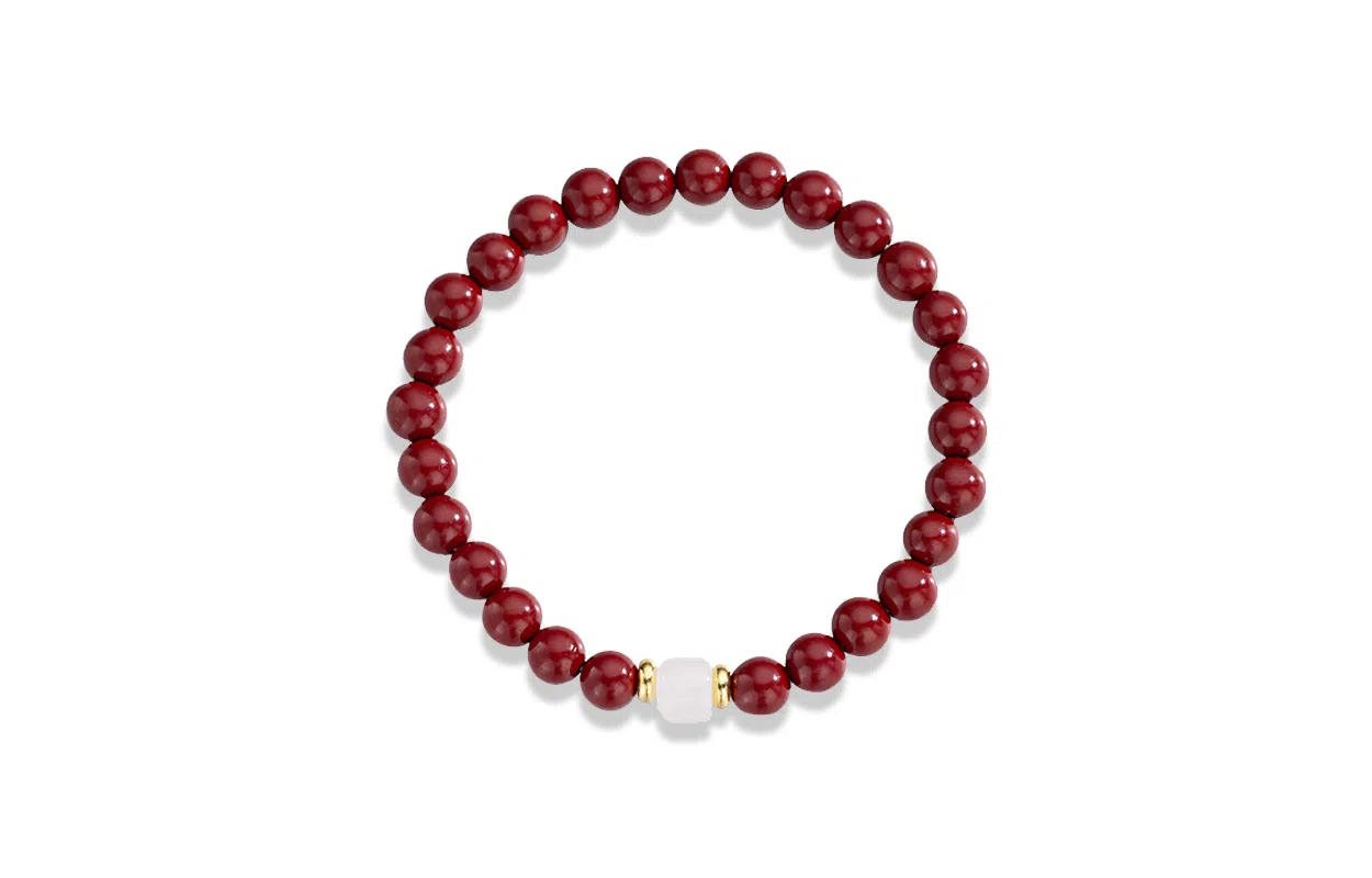 百利金 时来运转 古典雅致简约大气创意设计国潮新中式玉髓转运珠圆珠 再造辰砂朱砂 玉石手串 男女同款情侣款