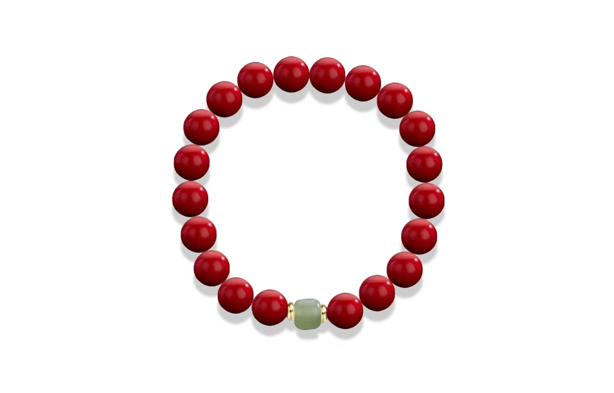 百利金 时来运转 古典雅致简约大气创意设计国潮新中式玉髓转运珠圆珠 再造辰砂朱砂 玉石手串 男女同款情侣款