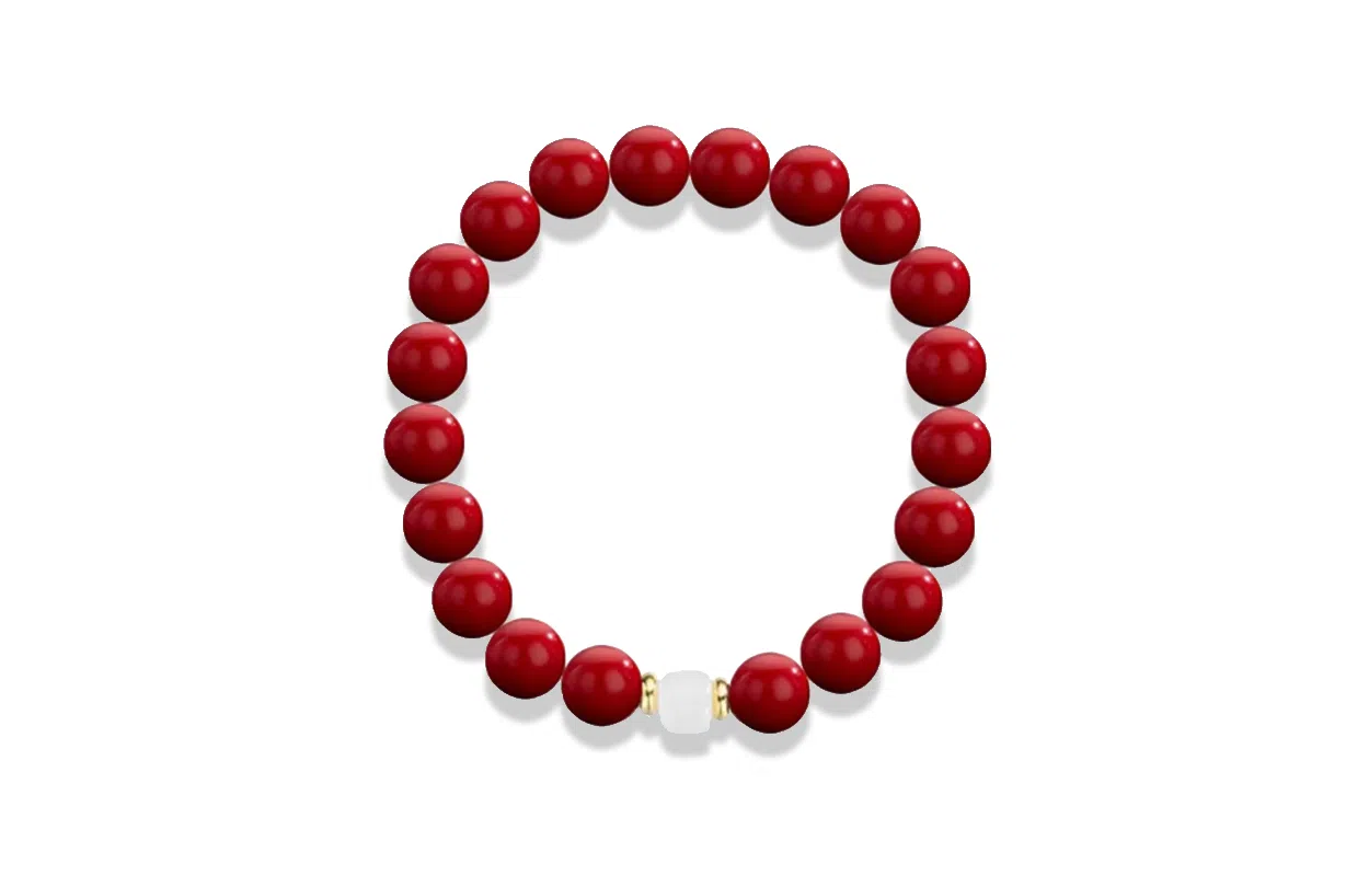 百利金 时来运转 古典雅致简约大气创意设计国潮新中式玉髓转运珠圆珠 再造辰砂朱砂 玉石手串 男女同款情侣款