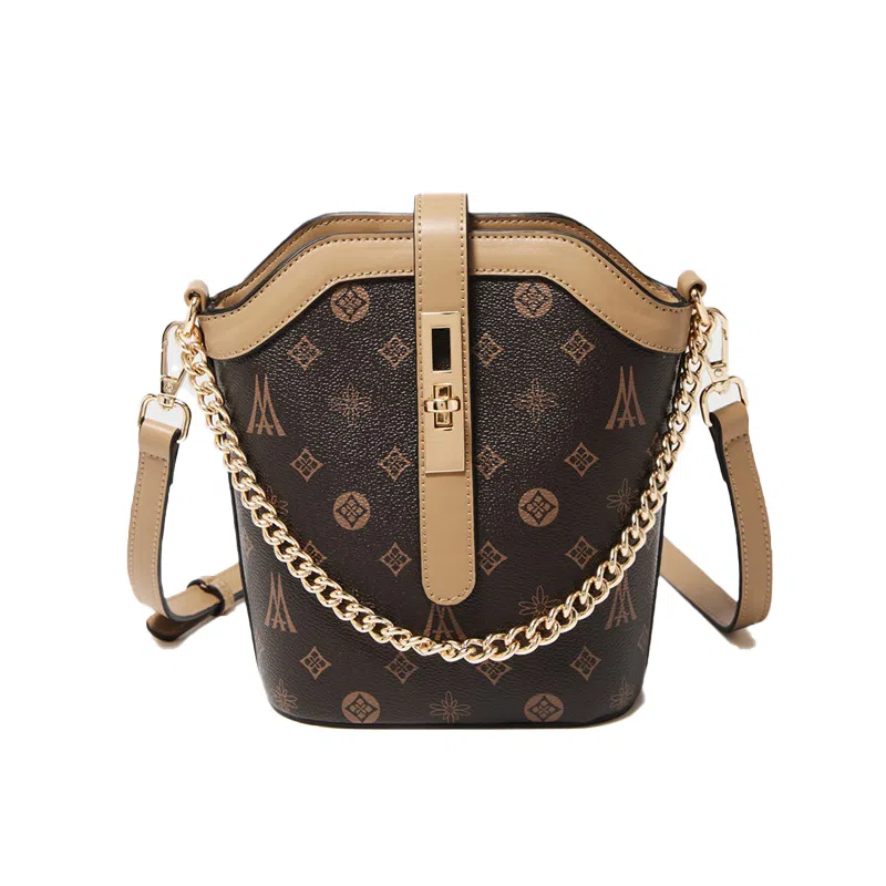 老人头 时尚小众简约休闲 合成革 单肩包斜挎包 常规 女款 咖色