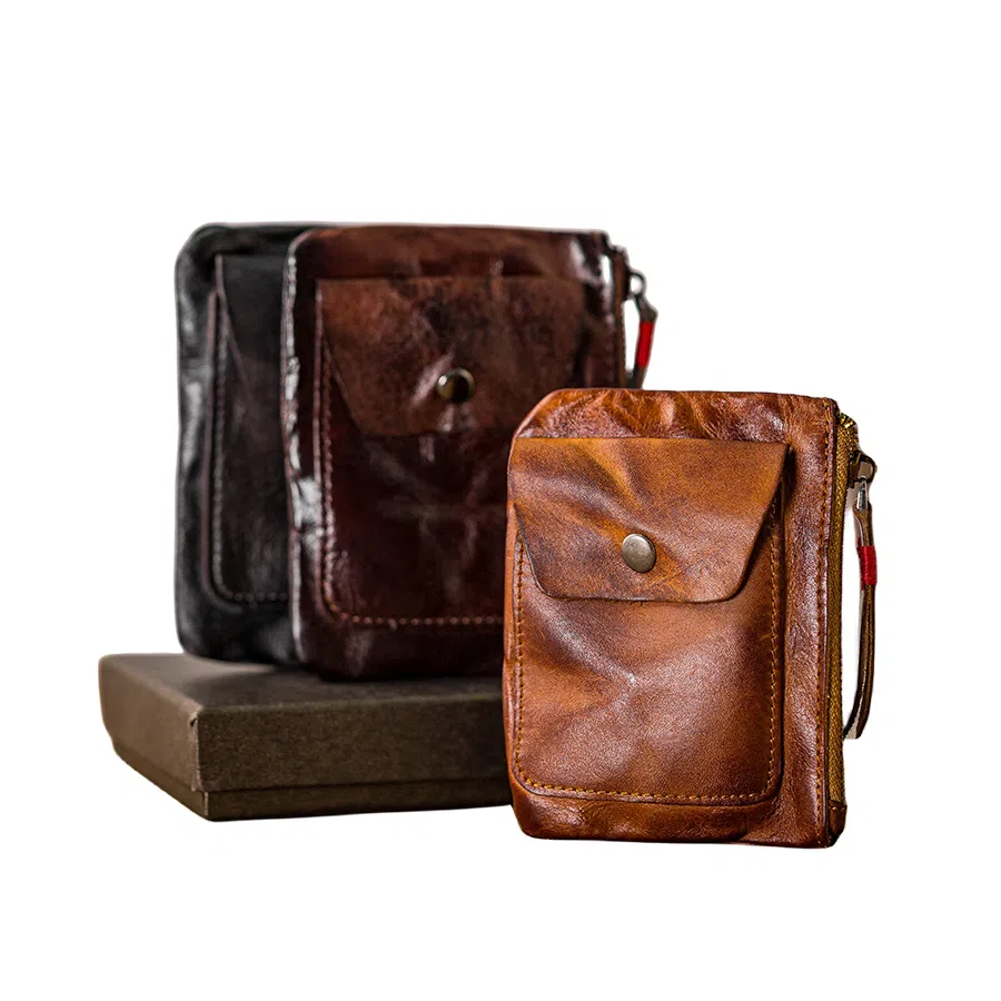 后步 复古手工个性小巧简约休闲精致收纳艺术擦色 头层植鞣牛皮真皮 钱包零钱卡包 迷你 男女同款情侣款 棕色/咖啡/黑色