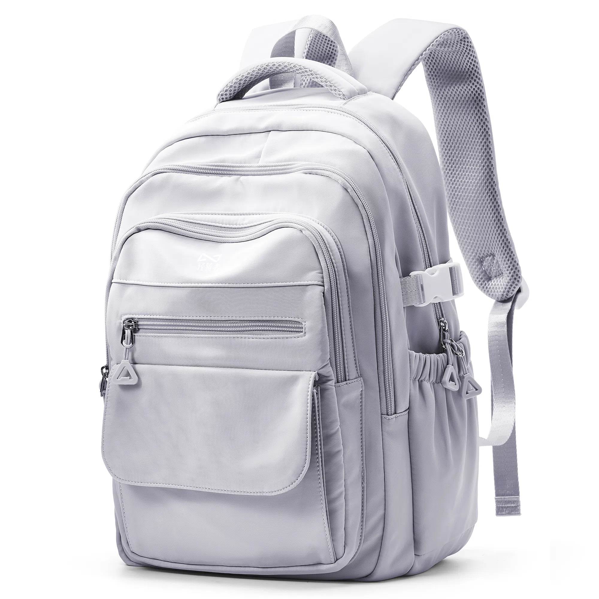 轻骑者 学院风大容量时尚潮流多口袋学生通勤休闲 织物 书包背包电脑包双肩包 常规 男女同款情侣款 黑色/米白/灰色/蓝色