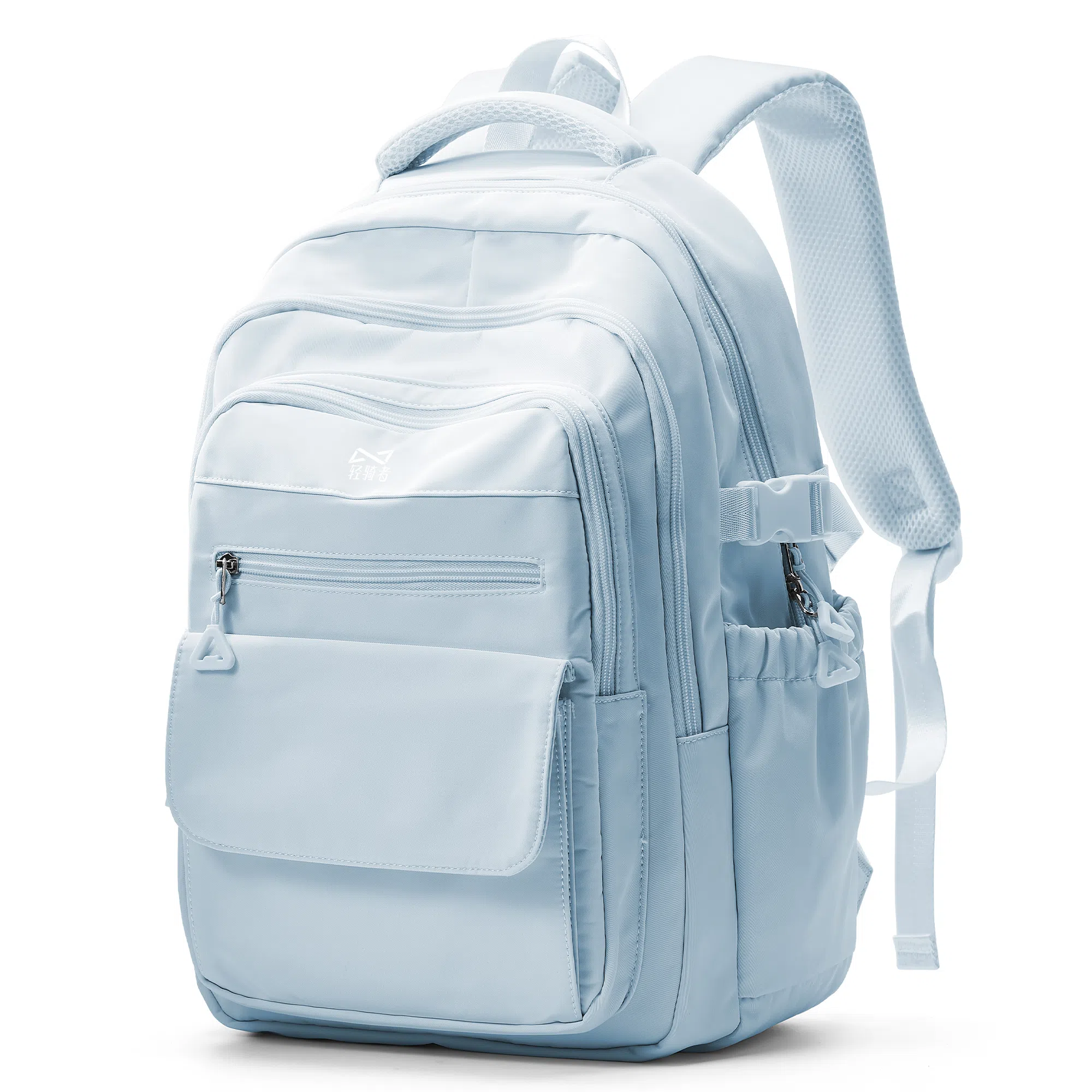 轻骑者 学院风大容量时尚潮流多口袋学生通勤休闲 织物 书包背包电脑包双肩包 常规 男女同款情侣款 黑色/米白/灰色/蓝色