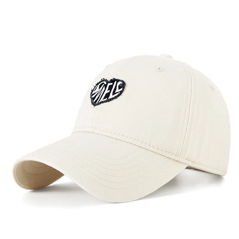 白卷 夏季户外遮阳软顶爱心贴布字母 棉 棒球帽 男女同款情侣款