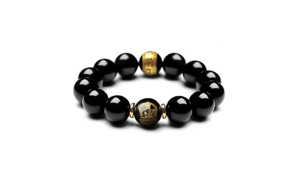 百利金 生肖守护神 国潮新中式民族风简约精致创意设计本命年菩萨转运珠手饰 黑曜石 玉石手串 男女同款情侣款