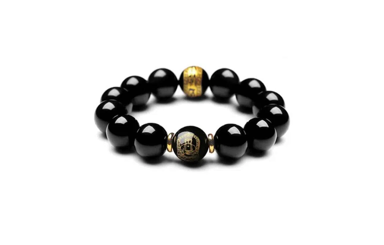 百利金 生肖守护神 国潮新中式民族风简约精致创意设计本命年菩萨转运珠手饰 黑曜石 玉石手串 男女同款情侣款