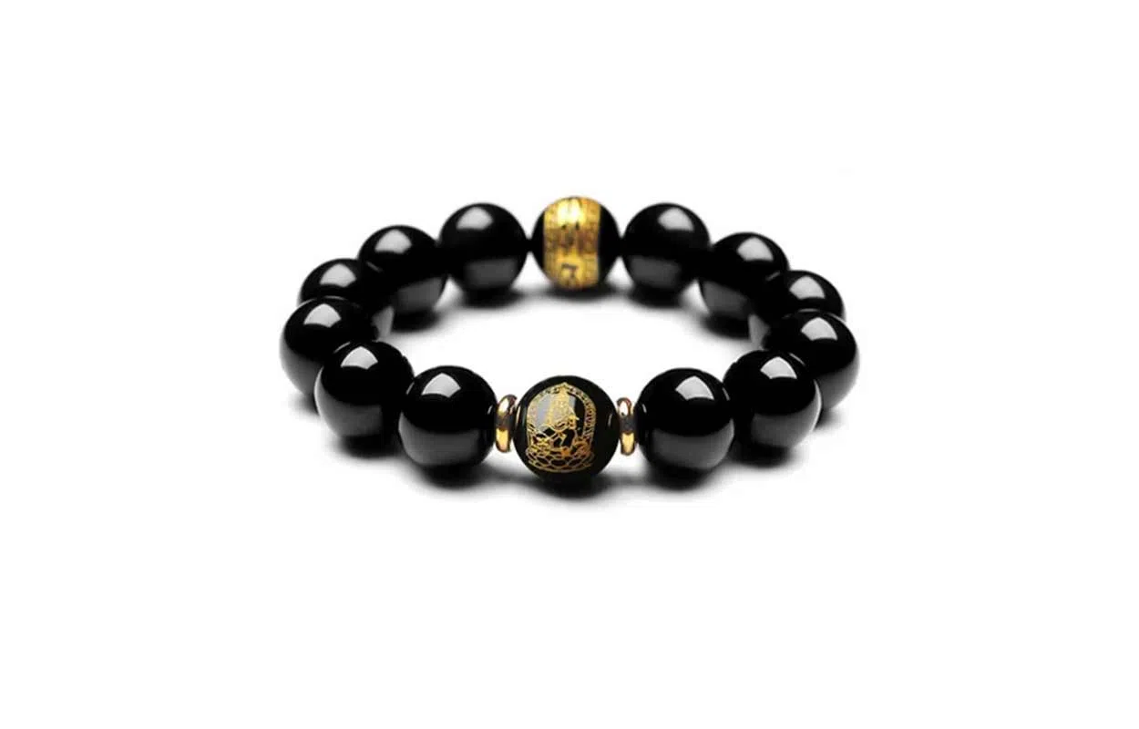 百利金 生肖守护神 国潮新中式民族风简约精致创意设计本命年菩萨转运珠手饰 黑曜石 玉石手串 男女同款情侣款