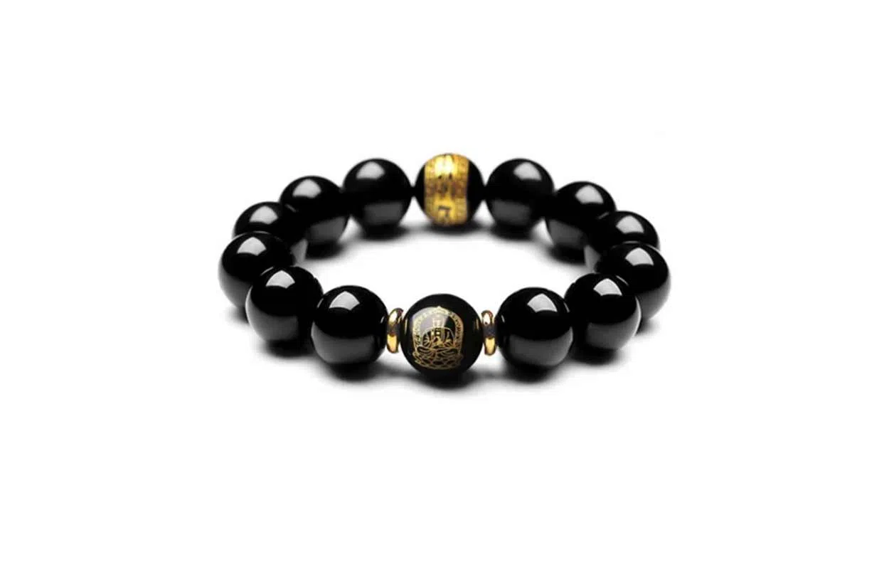 百利金 生肖守护神 国潮新中式民族风简约精致创意设计本命年菩萨转运珠手饰 黑曜石 玉石手串 男女同款情侣款