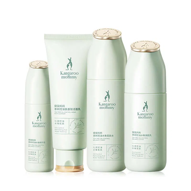 袋鼠妈妈 茶树净颜调理四件护肤套装 控油补水保湿 敏感肌 油皮 可用 洗面奶+细肤水+精华露+调肌乳