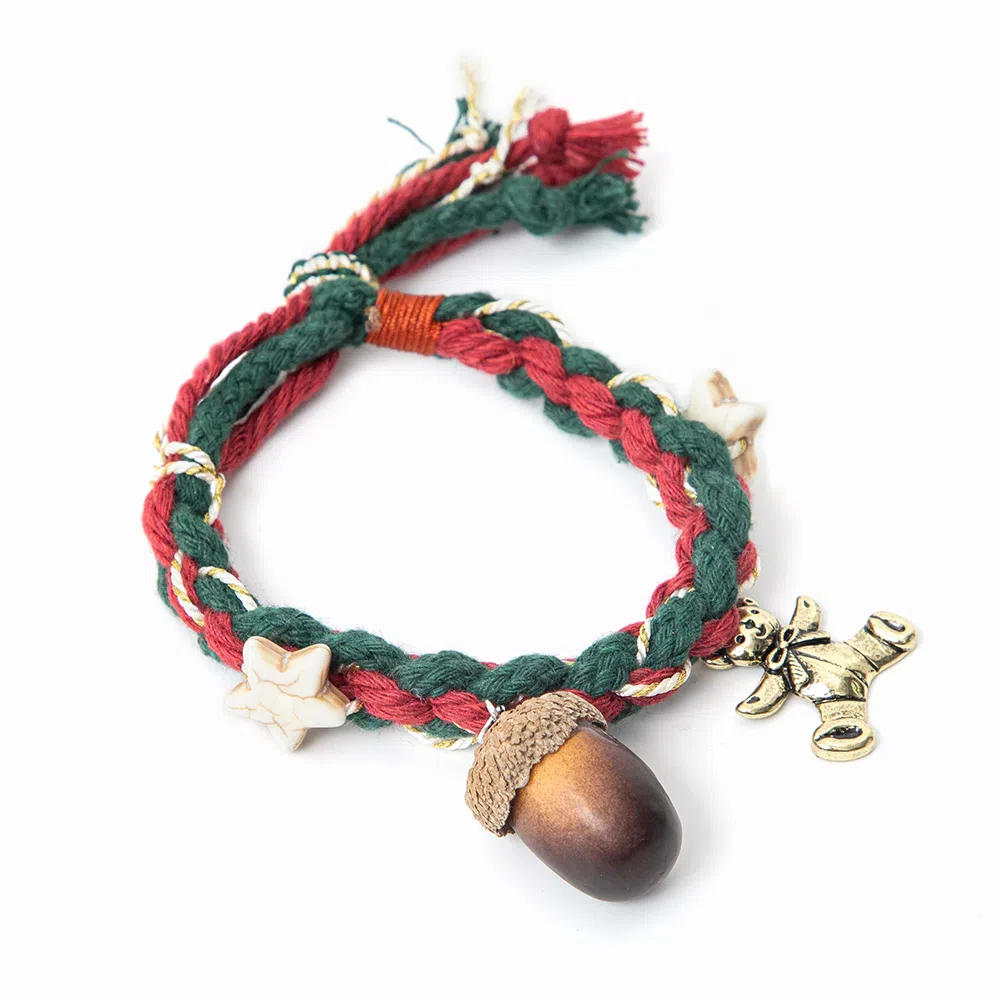 白卷 纯手工编织小众可爱圣诞编绳 织物 树脂 手链 女款