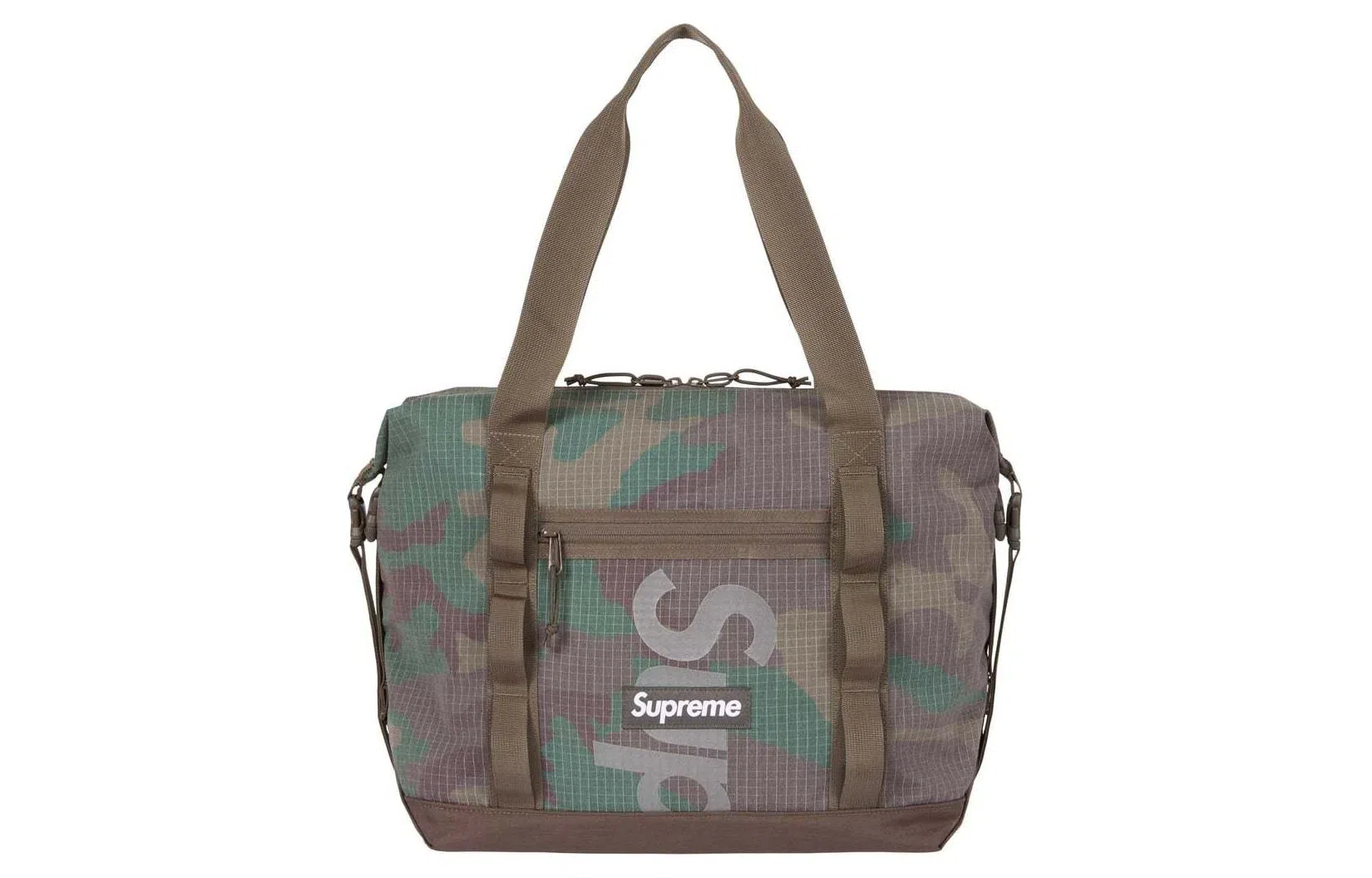 Supreme Logo Zip Nylon Tote Bag Woodland Camo